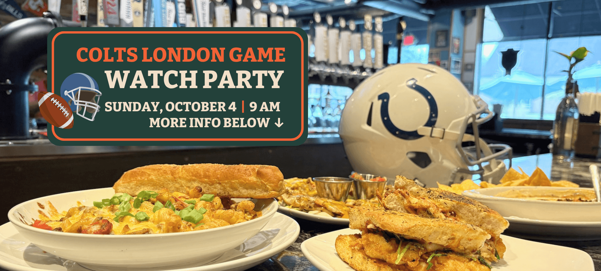 Colts London Game Watch Party at 9am Sunday Oct 4! More info below.